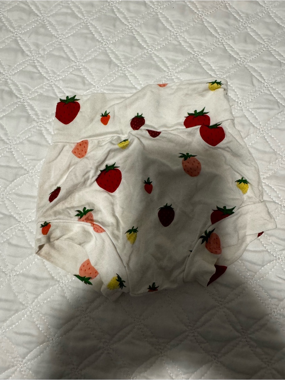 Kyte BABY White Diaper Cover with Red Pink and Yellow Strawberry Print